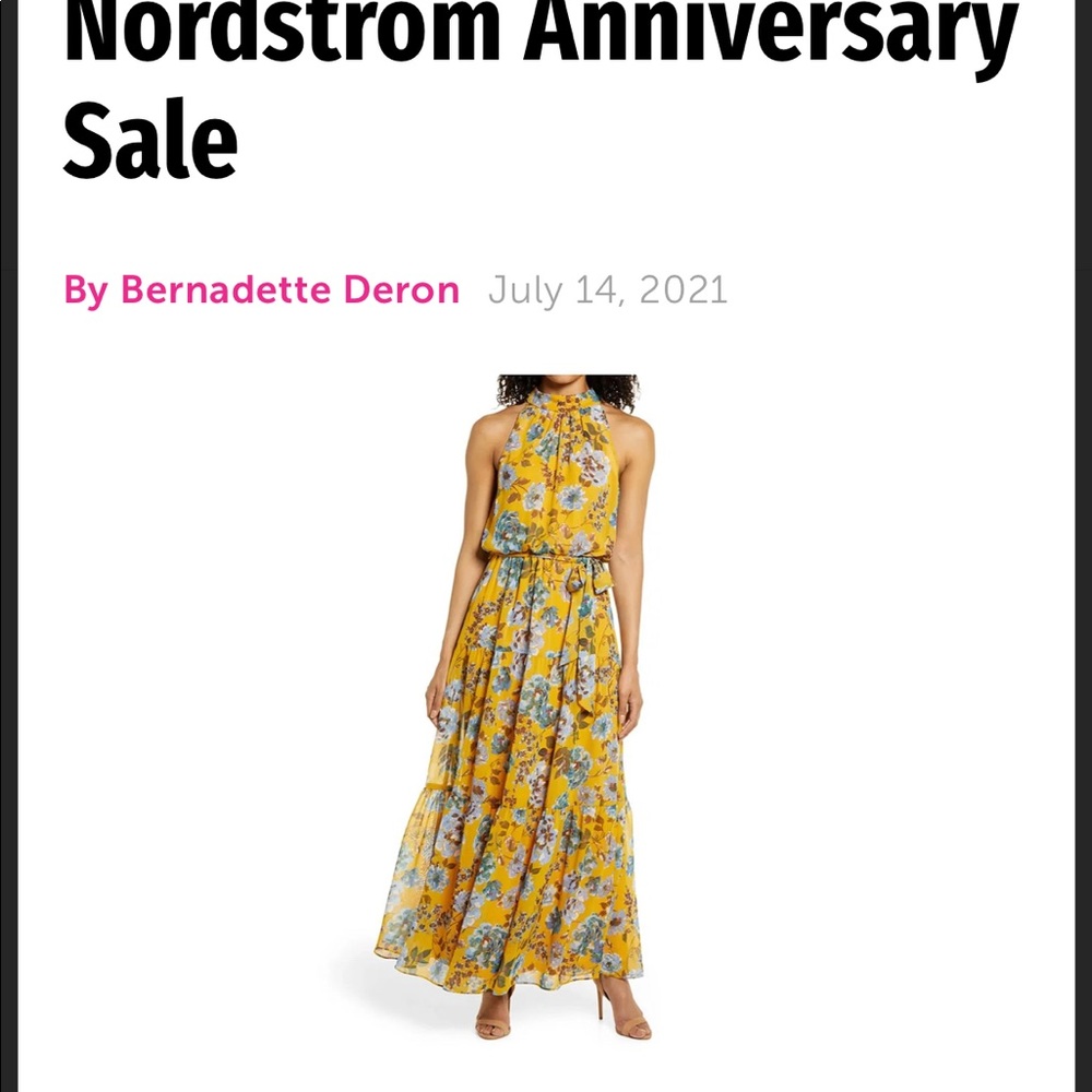 JULIA JORDAN maxi dress mustard yellow blue FLORAL tiered lined chiffon LIKE NEW - Picture 6 of 6